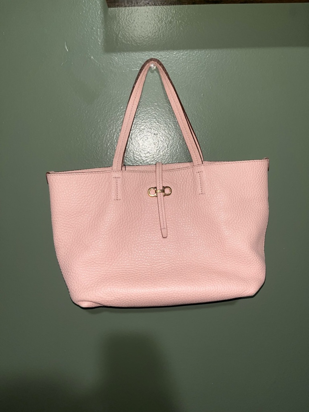 Pink Leather Tote Bag with Gold Accent